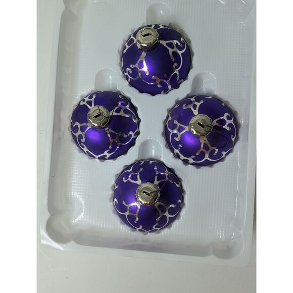 Decorated Glass Ornaments Purple with Silver Accents 4 in the Set~Vintage~ - Picture 1 of 6